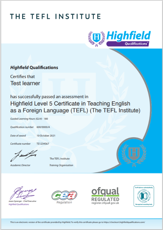 Highfield Level 5 TEFL certification