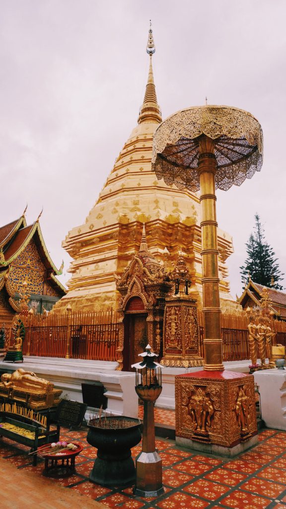 Thai temple covered in white and gold