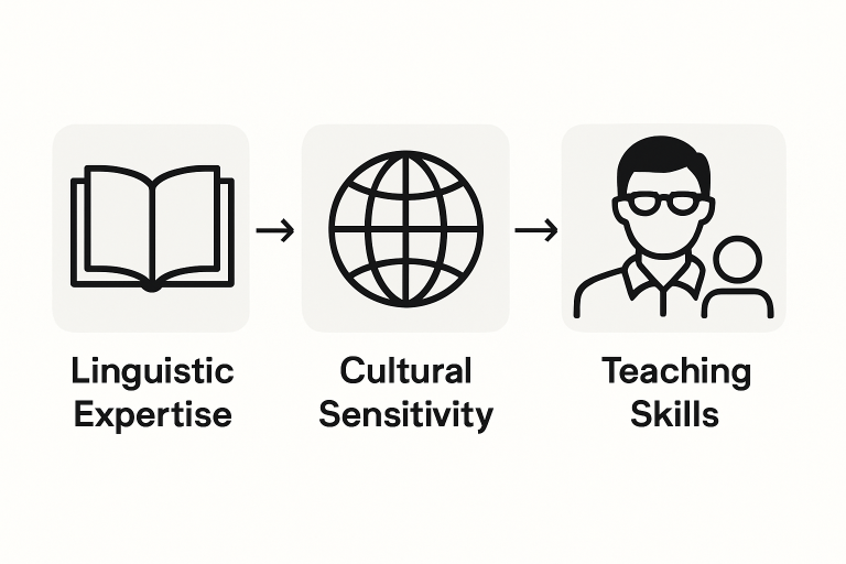 Infographic listing the core skills an ESL teacher needs in the classroom