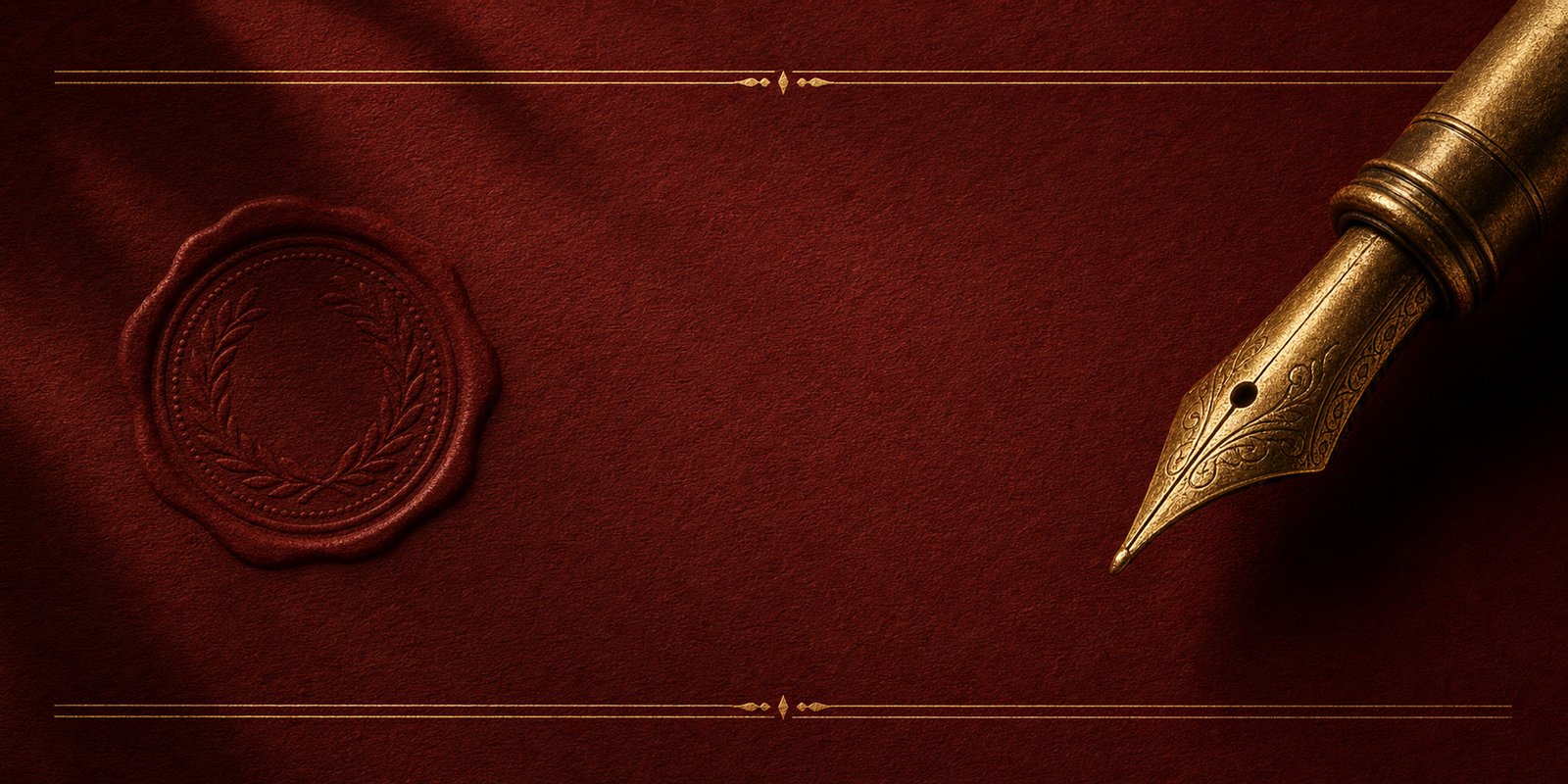 The TEFL Institute editorial charter, gold pen nib and wax seal on crimson paper