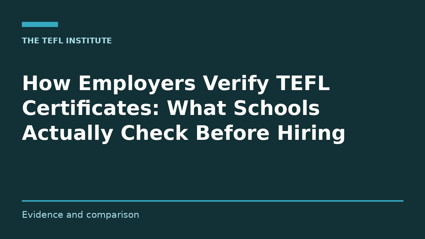 Recruiter comparing documents while employers verify TEFL certificates before hiring an English teacher