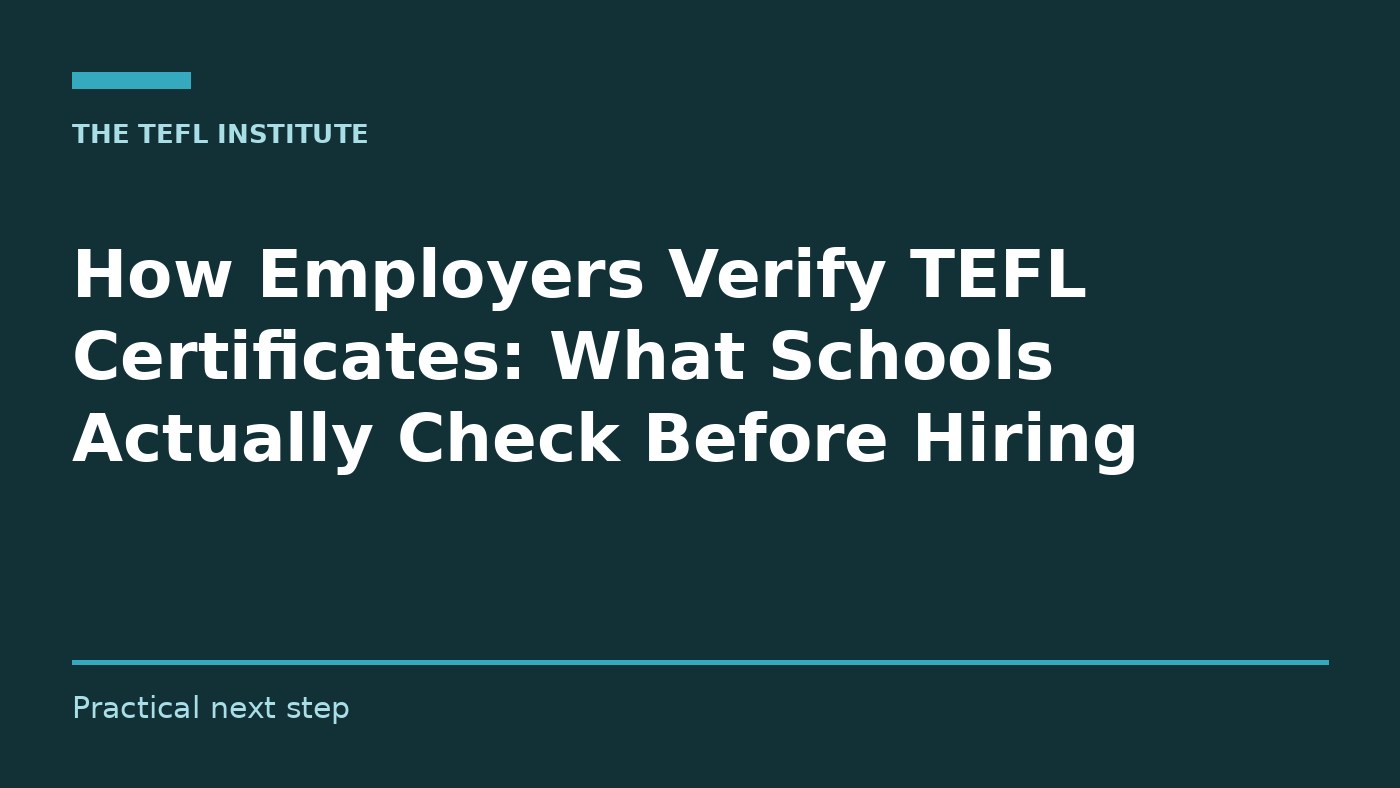 Teacher organising certificate and transcript documents so employers can verify a TEFL certificate quickly