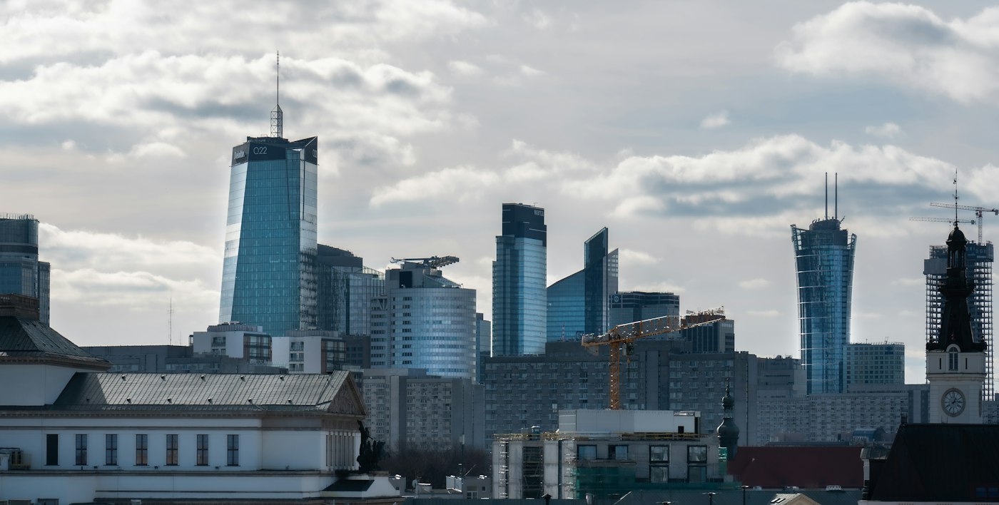 Office towers in central Warsaw, where business English teaching jobs in Poland are concentrated
