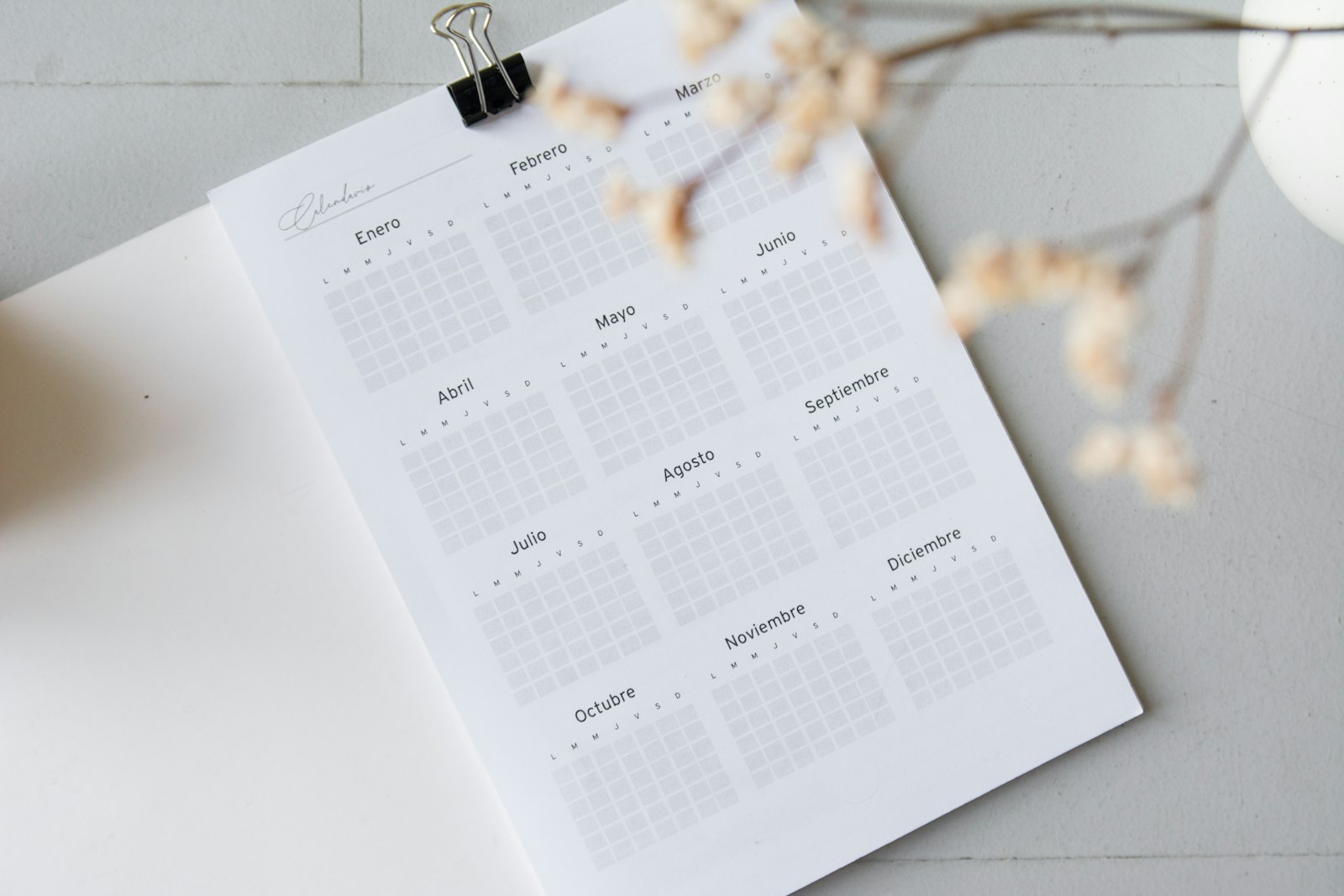 An open weekly planner on a desk with dates marked