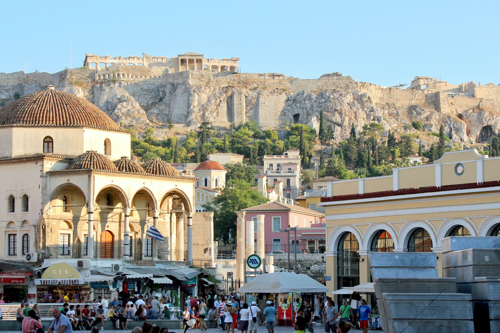 Pedestrians on an Athens street, where most English teaching jobs in Greece are concentrated
